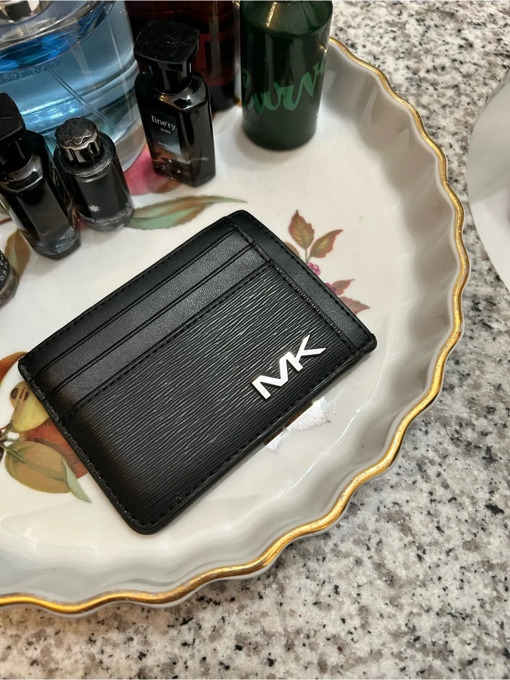 Michael Kors Black Card Holder with Silver MK Logo